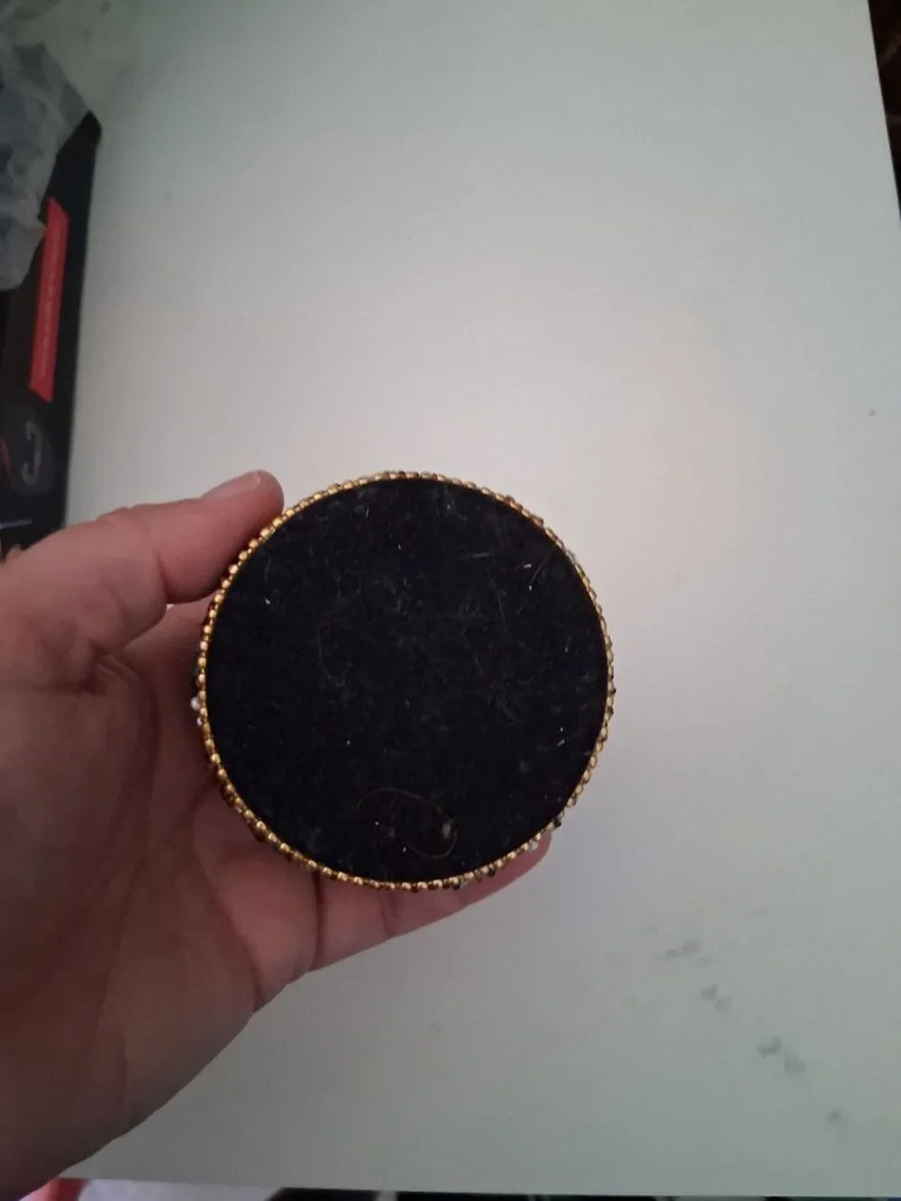 Vintage Small Trinket Box Gorgeous Beaded Design Velvet Lined